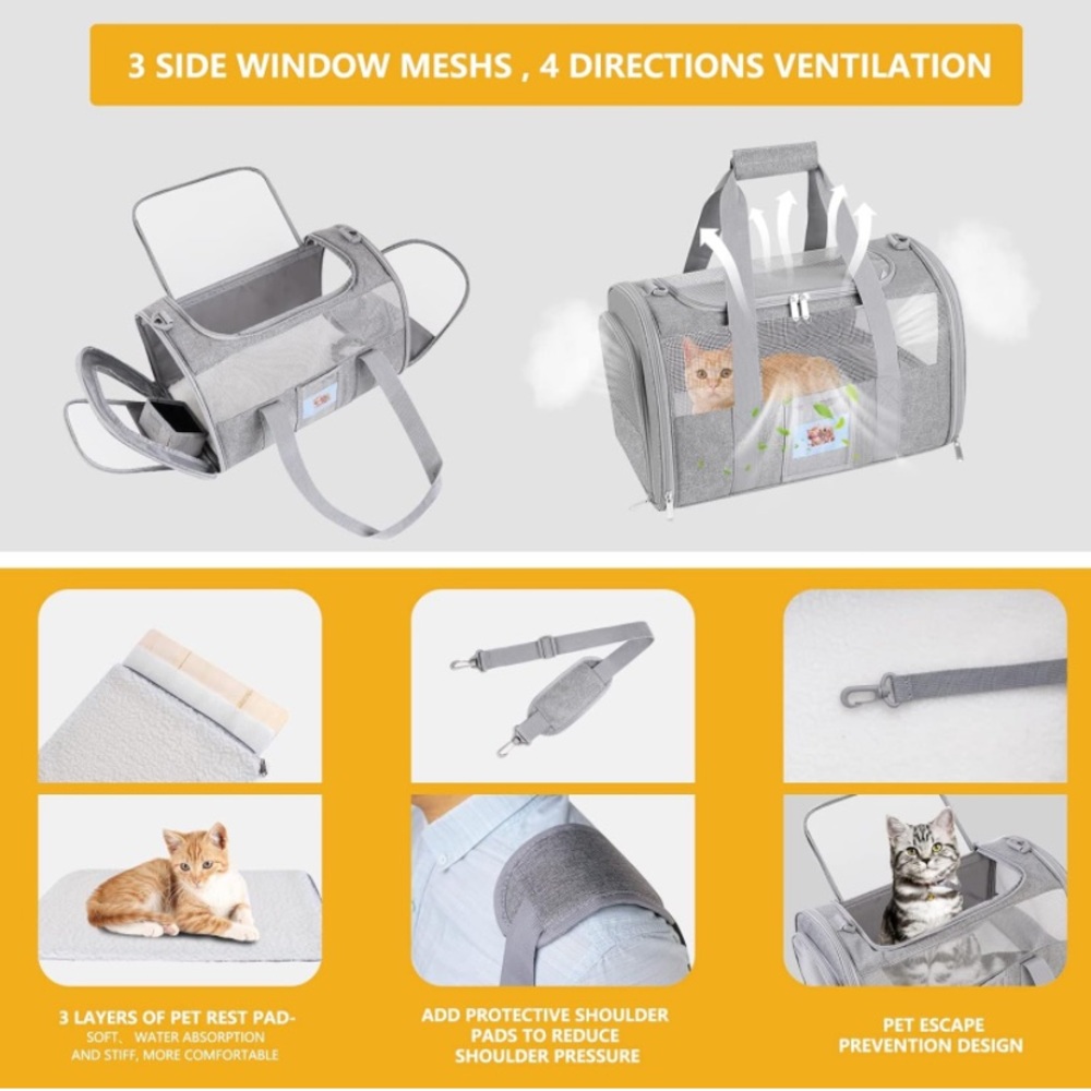 NWT Dog / cat Carrier Airline Approved, Small, up to 15lb, Collapsible Grey - Picture 2 of 7